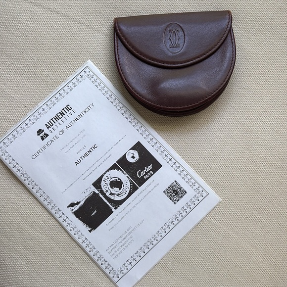 Cartier Burgundy Leather Coin Purse Snap Pouch with COA - Picture 12 of 13